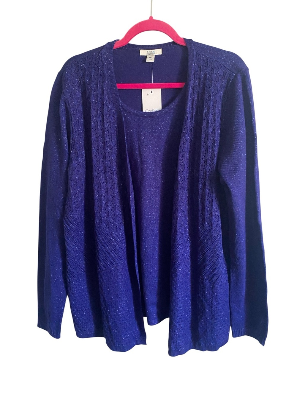 Croft & Barrow Cardigan Blue Lurex Textured Open Front Plus Size XXL NWT Preppy